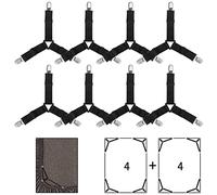 8Pcs Bed Sheet Clips Straps Adjustable Triangle Fastener Elastic Corner Suspenders Grippers Holder for Mattress Covers Sofa Cushion (Black)