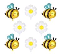 8pcs Bee & Daisy Balloons, Foil Cute Smile Face Bumble Bee Balloons Ideal Daisy Flower Honeybee Woodland Jungle Theme Birthday Party Favors and Decoration Supplies