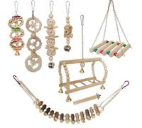 8pcs Bird Parrot Swing Chewing Toy Set, Wooden Hanging Hammock Climbing Ladders,Pet Birds Cage Toys for Small Parakeet Cockatiel Finches Conures Budgie Macaws Love Birds