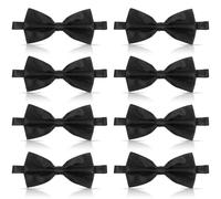 8PCS Black Bow Tie Solid Color Pretied Adjustable Bowtie Satin Silk Tuxedo Bow Ties for Men Boys Necktie Clip on Tie Wedding Party Concerts and Formal Events