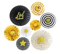 8PCS Black & Gold Eid Paper Fans - Ramadan Party Decorations - Gold Foil Hanging