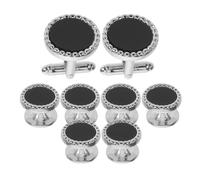 8pcs Black round Acrylic Cufflinks for Men, Formal Suit Accessories | Copper Details, Eight Piece Set, Elegant Polished Finish, for Wedding Ceremonies and Tuxedo Shirts