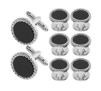 8pcs Black round Acrylic Tuxedo Cufflinks for Men Wedding Formal Wear | Eight Piece Set, Copper Details, Elegant Polished Style, Suitable for Grooms and Special Occasions
