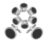 8pcs Black round Tuxedo Cufflinks and Shirt Studs Set for Men | Acrylic and Copper Build, Eight Piece Formal Accessory Set, Polished Vintage Style for Weddings