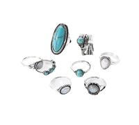 8pcs Bohemian Turquoise Opal Stackable Knuckle Ring Set for Women Vintage Punk Leaf Turquoise Finger Rings Boho Jewelry, Zinc, No Gemstone