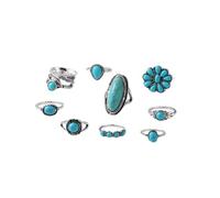8pcs Bohemian Turquoise Opal Stackable Knuckle Ring Set for Women Vintage Punk Leaf Turquoise Finger Rings Boho Jewelry, Zinc, No Gemstone