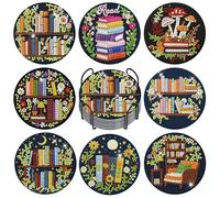 8Pcs Book Diamond Art Coasters Kit for Adults with Holder & Cork Backing