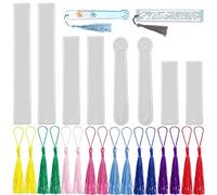 8pcs Bookmark Epoxy Resin Mould with 16pcs Colourful Tassel,Silicone Mould DIY Bookmark Mould, Rectangle Resin Casting Mould for Jewelry Decoration