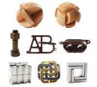 8pcs Brain Teaser Puzzles for Kids, Teens, and Adults - Educational Toys, Metal & Wooden, 3D Interlocking IQ Logic Games with Unlocking Challenges