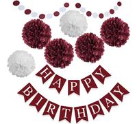 8pcs Burgundy Maroon White Birthday Hanging Party Streamers Paper Garland Tissue Paper Flower Pom Poms Bridal Shower Wedding Bachelorette Party Decorations Backdrop Supplies