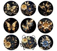 8Pcs Butterfly Diamond Painting Coasters Kit with Holder, Floral DIY Gem Art for Adults Beginners, Non-Slip Cork Back Pads, Unique Gifts for Women & Home Decor (Butterfly)