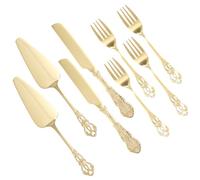 8Pcs Cake Knife Fork and Server Set 410 Stainless Steel Exquisite Cake Cutting Set Silver/Gold for(Golden,8)