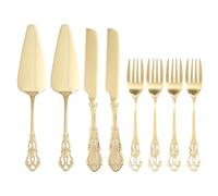 8Pcs Cake Knife Fork and Server Set 410 Stainless Steel Exquisite Cake Cutting Set Silver/Gold for Party Festival Gift(Golden,8)