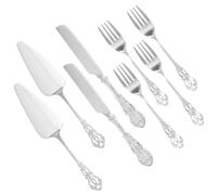 8Pcs Cake Knife Fork and Server Set 410 Stainless Steel Exquisite Cake Cutting Set Silver/Gold for Party Festival Gift(Silver,8)