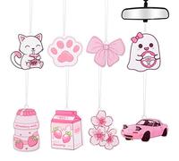 8PCS Car Air Fresheners Assorted Pink Cute Hanging Pendant Car Rearview Mirror Scented Ornament for Interior Hanging Vent Decoration Cute Aromatic Gift for Interior Accessories Home Ornaments Decor