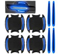 8Pcs Car Door Handle Guard Film - Universal Safety Reflective Strips Carbon Fiber Scratch Protector, Blue
