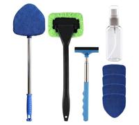 8PCS Car Windscreen Cleaner Kit, Detailing Tools with Extendable Long, Pivoting Handle, Rearview Mirror Wiper, 4 Reusable Microfiber Pads & 1 Spray Bottle, for Car Window Interior & Exterior Demisting