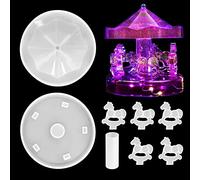 8Pcs Carousel Resin Epoxy Molds Silicone Kit Merry Go Round Casting Mold for Epoxy Resin DIY Decoration Crafts Desktop Ornament Home Decor Wedding Party Decoration