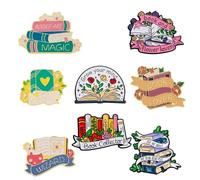 8Pcs Cartoon Book Badges Brooches, Metal Enamel Pins with Butterfly clasp, Cute Lapel Pins for Backpacks & Clothing Decor, Bookish Gifts for Students, Teachers and Book lovers