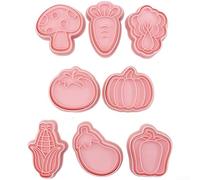 8pcs Cartoon Vegetable Cookie Cutters Set PP Plastic Baking Molds for Kids Parties Pink Kitchen Tools 16.5x21cm