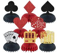 8Pcs Casino Theme Honeycomb Centerpiece Casino Party Decorations Game Night Party Decoration Poker Las Vegas Party Supplies Black Red Gold Glitter
