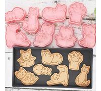 8pcs Cat Cookie Cutters Set, 3D Cute Cat Cookie Stamps, Cupcake Pancake Apple Pie Pastry Biscuit Molds, Fruit, Sandwich Cutter, Cookie Baking Molds for Cat Party Decorations (Cat-1)