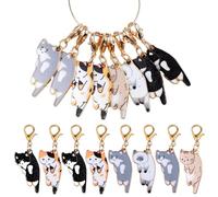 8pcs Cat Stitch Markers Alloy Enamel Crochet Stitch Marker Charm Locking Stitch Marker with Lobster Claw Clasps Cute Keychain Funny Kitten Kawaii Keyring Birthday Gift for Knitting Weaving Sew Jewelry
