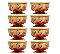 8pcs Ceremonial Offering Bowl Lotus Alloy Ritual Cup | Stackable Vintage Design, Vibrant Glaze Finish, 2.2x1.3 Inch Size, Temple Ceremonies