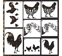 8Pcs Chicken Stencils for Painting on Wood Wall,Reusable Wildflower Rooster Stencil, Versatile Wood Burning Stencils, Animal Paint Patterns, Stencil for Craft DIY Furniture, Chicken Templates