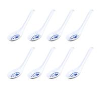8Pcs Chinese Won Ton Soup Spoon - Reusable Plastic Table Spoon for Ramen Dumpling - White