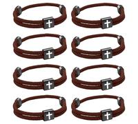 8PCS Christian Jesus Cross Rope Bracelet, Braided Cord Bracelet for Men Women, Nautical Surf Beach Bracelets Gifts Set for Sports, Handmade Woven String Bracelets with Adjustable Knot Brown