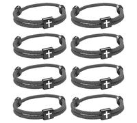 8PCS Christian Jesus Cross Rope Bracelet, Braided Cord Bracelet for Men Women, Nautical Surf Beach Bracelets Gifts Set for Sports, Handmade Woven String Bracelets with Adjustable Knot Grey