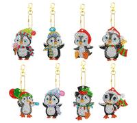 8Pcs Christmas 5D DIY KeyChains Diamond Painting Full Kit for Adults Penguin Single Sided Christmas Ornament Making Decorative Kits Pendant for Xmas Tree Art Craft Key Ring Phone Charm Bag Decor