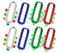 8PCS Christmas Accessories, 3 Modes Tinsel Christmas Light up Necklace in Four Colors, Wearable Christmas Lights with 4 Colors Bulb for Xmas Light Decorations Ugly Sweater Holiday Party Decor