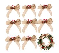 8pcs Christmas Bow Burlap Bowknot Set Pine Vintage Cones and Holly Berry Bows Becoration for Christmas Tree Wreaths DIY Ornaments Weddings Festival Decoration Supplies