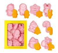 8PCS Christmas Cookie Cutter Set, 3D Plastic Christmas Biscuit Cutters with Lovely Santa, Tree, Reindeer, Gingerbread Man Shapes, Xmas Cookie Stamp Tools for Holiday Baking DIY Decorations & Fun