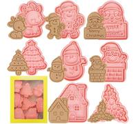 8pcs Christmas Cookie Cutter Set,Christmas Biscuit Cutters,Christmases Shapes Cutter Cookie Stamper Mold Biscuit Cutters for Cookie Cake Chocolate Xmas Baking