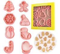 8pcs Christmas Cookie Cutter Set,Plastic Pressable Christmas Biscuit Cutters,Xmas Tree Snowman Gingerbread Man Snowflake Cane Gloves Stocking Hat for Cookie Baking Christmas Decorations