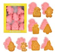 8Pcs Christmas Cookie Cutters with Plunger Stamper, 3D Raised Design Snowman, Santa, Elk Baking Molds, Christmas Cookie Stamps for Holiday Baking, Fondant, Cheese, Pastries