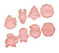 8pcs Christmas Cookie Molds Pink PP Easy Release for Xmas Season | DIY Baking, Different Shapes and Patterns, Fast to Clean and Dry, Family and Friends Use