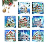 8Pcs Christmas Diamond Painting Greeting Cards 5D DIY Crystal Christmas Art Snowman Postcards Cards with Envelopes Diamond Painting Tools Diamonds Art Kits Xmas Craft Gift for Family Kids (Color B)