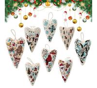 8Pcs Christmas Embroidery Kits, New DIY Heart Shaped Hand Embroidered Christmas Ornament Kit, Christma Cross Stitch Kits for Beginners, Fun Holiday Ornament Gift Set With Hoop,Thread & Needles