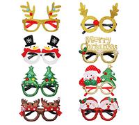 8PCS Christmas Glitter Party Novelty Glasses, Assorted Fancy Dress Costume Hanging Glasses Selfie Photo Prop Xmas Eyeglasses Christmas Party Decoration Novelty Glasses for Kids Women and Men