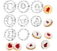 8pcs Christmas Linzer Cookie Cutters, Christmas Stainless Steel Cookie Cutters,Mini Fluted Round Biscuit Cutters Hollow Biscuit Mould Pastry Cutters DIY Baking Tray