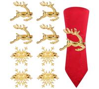 8Pcs Christmas Napkin Rings, Snowflake Reindeer Napkin Rings, Napkin Clasps, Xmas Napkin Holders for Christmas Lunch Thanksgiving Party Holiday Wedding Table Decoration