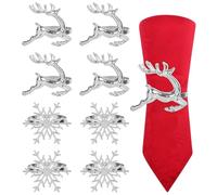 8Pcs Christmas Napkin Rings, Snowflake Reindeer Napkin Rings, Napkin Clasps, Xmas Napkin Holders for Christmas Lunch Thanksgiving Party Holiday Wedding Table Decoration