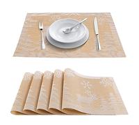 8Pcs Christmas Placemats Sets with Elk, Snowflake Patterns PVC Table Mats for Christmas Holiday Table Decorations, (17.7x11.8Inches/ Gold Elk)
