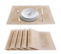 8Pcs Christmas Placemats Sets with Snowflake Patterns - PVC Table Mats for Holidays, Gold Snowflake (17.7x11.8Inches)