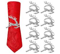 8pcs Christmas Silver Reindeer Napkin Rings, Christmas Napkin Rings Rustic Metal Dining Decorative Elegant for Wedding Parties Thanksgiving Halloween Everyday Use
