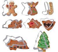 8PCs Christmas Stainless Steel Cookies Cutter Set - Assorted Shapes Includes Tree, Ghost, Bell Tortoise, Fancy Star, Candy Cane, Shooting Star and Gingerbread Man, Biscuit Molds Set